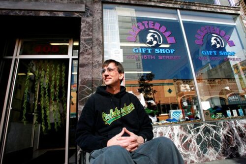 Richard Lee in front of the Oaksterdam Gift Shopt